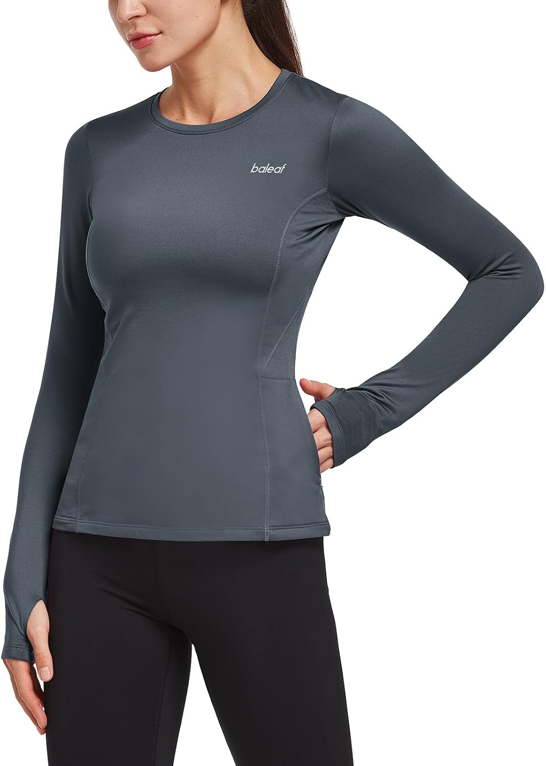 baleaf Thermal Shirts for Women Long Sleeve Fleece Tops Winter Running - Gray