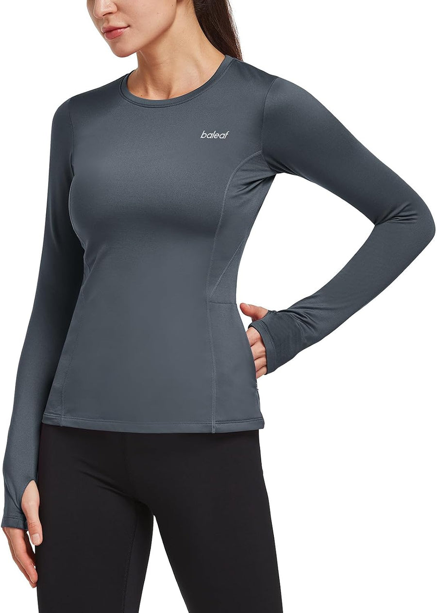 baleaf Thermal Shirts for Women Long Sleeve Fleece Tops Winter Running - Gray