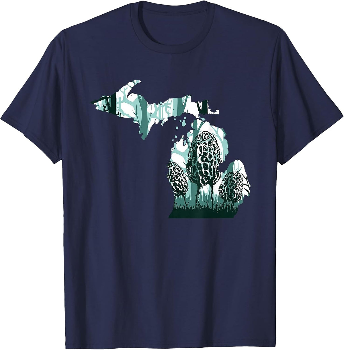 Michigan Map Morel Mushroom Hunting Shrooming Morels Fungi T-Shirt - Navy Blue