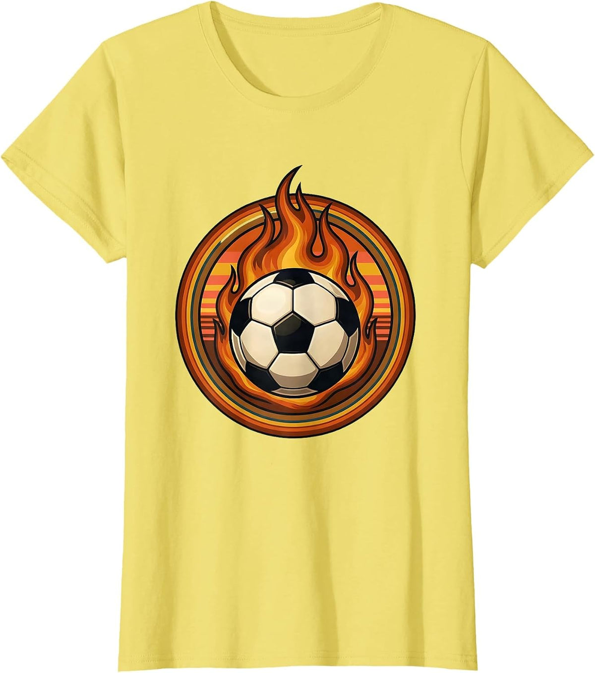 Flaming Soccer Ball Fire Soccer Saturdays T-Shirt - Lemon Yellow