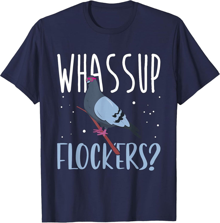 Whassup Flockers Pigeon Shirt Bird Homing Pigeon Racing T-Shirt - Navy Blue