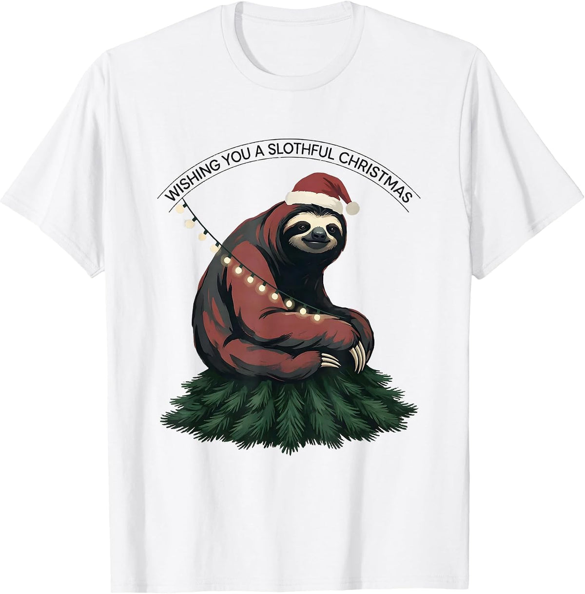 Men's Wishing You a Slothful Christmas Funny Sloth Lover Holiday T-Shirt - White