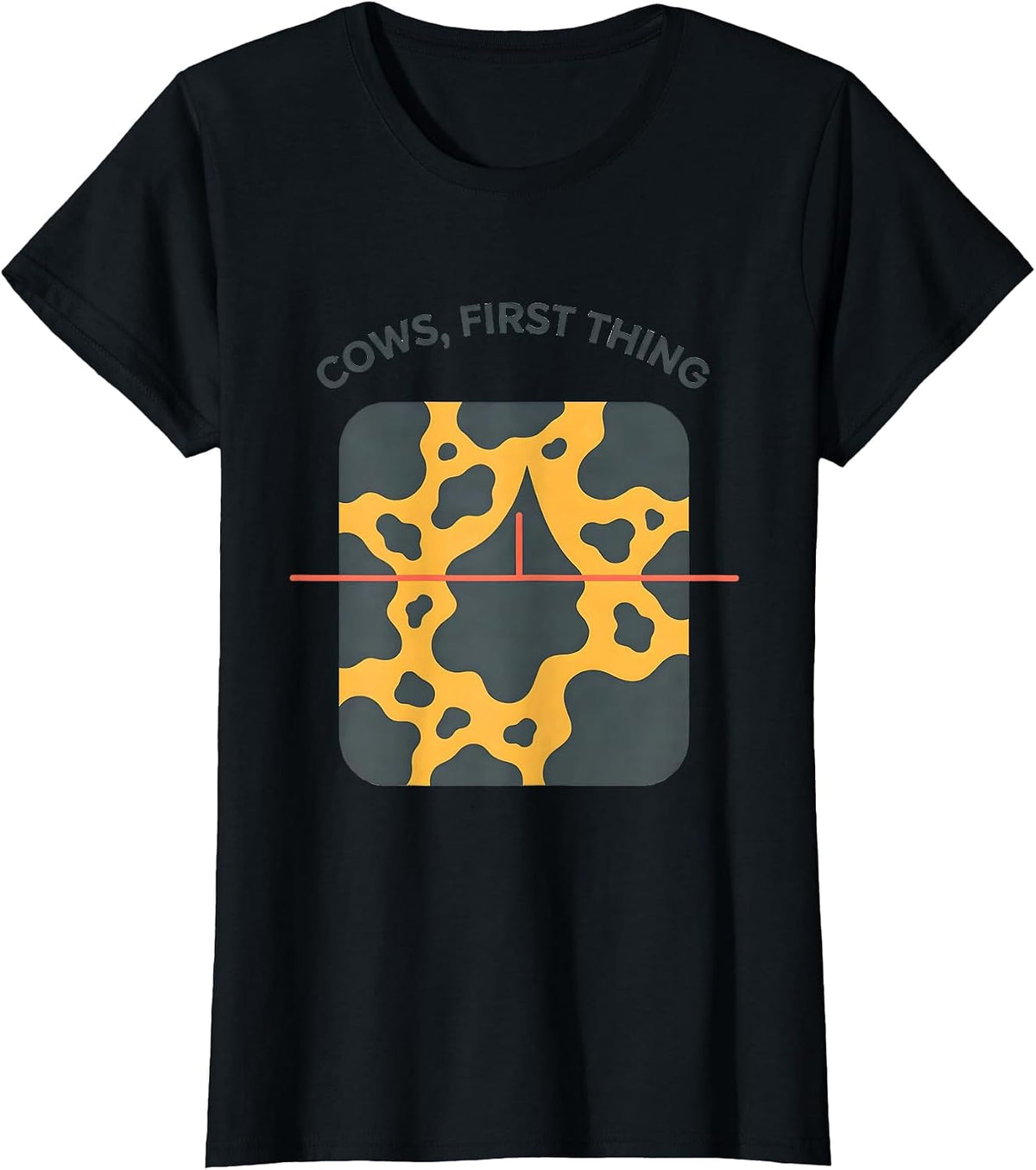 Women's Cows, First Thing Funny Cow Print Cow Lover Animal Graphic T-Shirt - Black