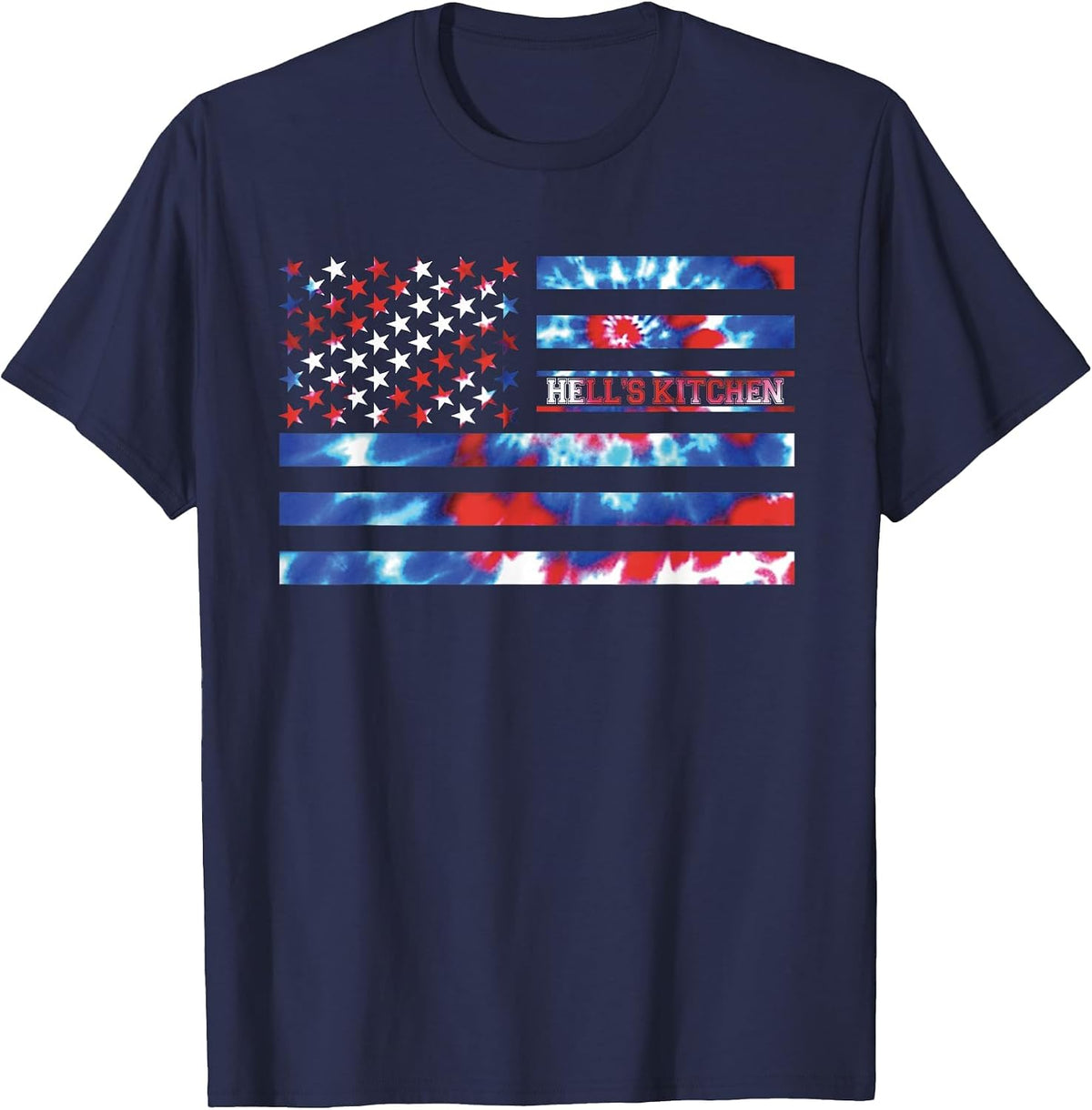 Hell's Kitchen Tie Dye Red White Blue Patriotic American T-Shirt - Navy Blue