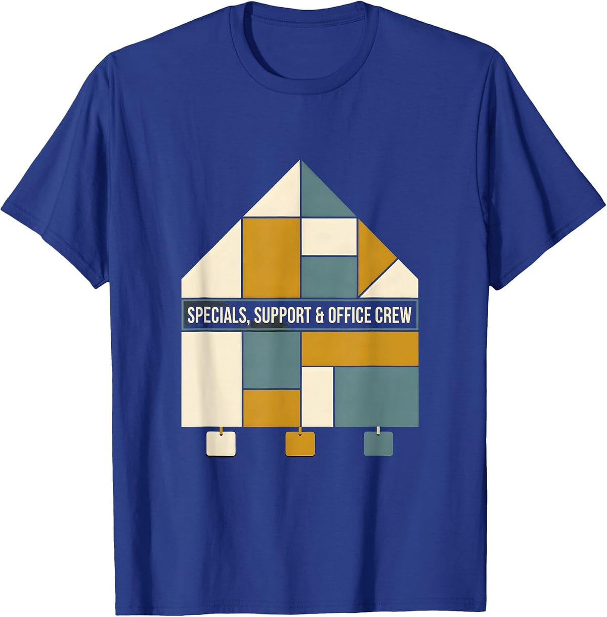 Men's Specials Support Office Crew Quilt Block Patchwork Teacher T-Shirt - Royal Blue