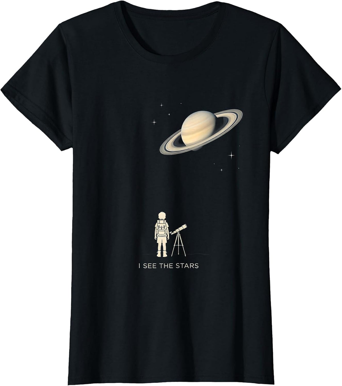 I See the Stars Minimalist Space Astronomy Novelty T-Shirt - Black