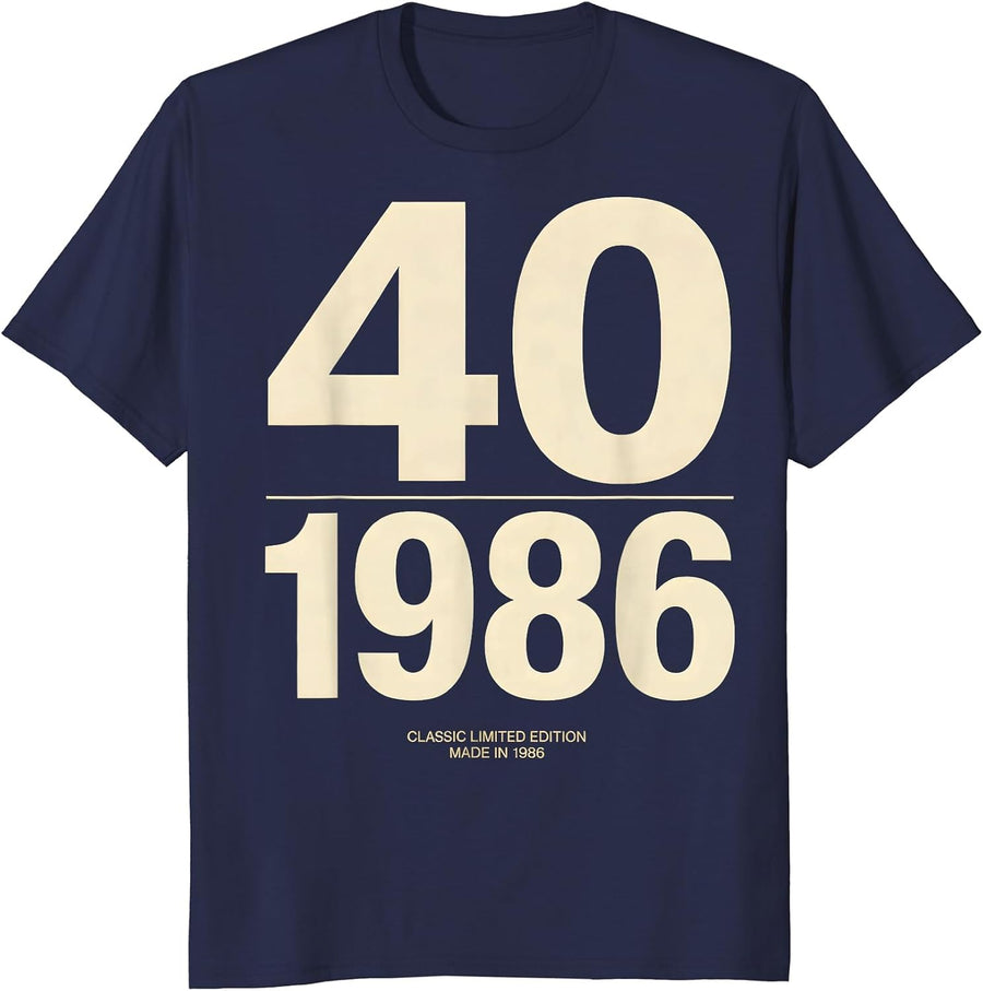 Classic Limited Edition 40 Made in 1986 Vintage T-Shirt - Navy Blue