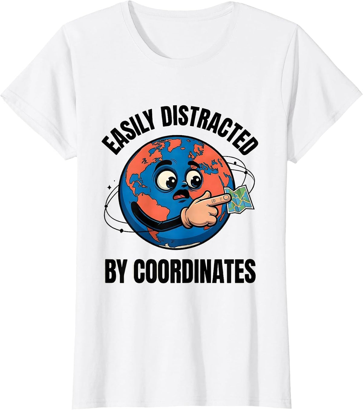 Easily Distracted By Coordinates Funny Geography Teacher T-Shirt - White