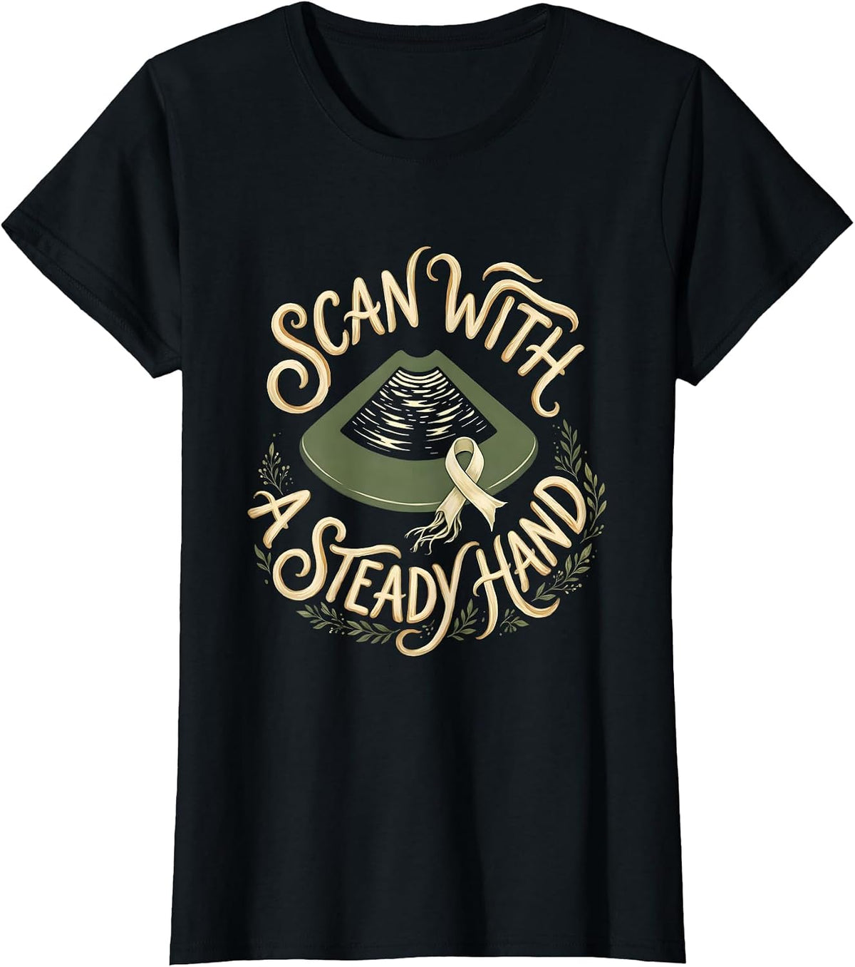 Women's Scan With A Steady Hand Boho Typography Mammography T-Shirt - Black