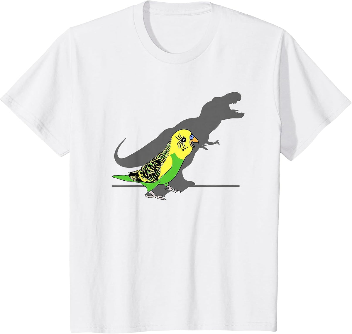 T-rex Green Budgie Parakeet Budgerigar Dinosaur Shadow Bird T-Shirt - White