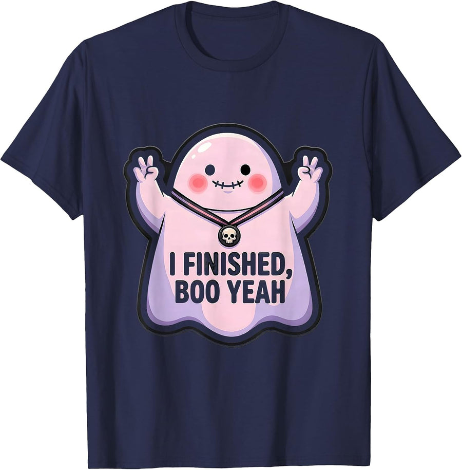 Halloween Ghost Marathon Finish Line Runner Design T-Shirt - Navy Blue