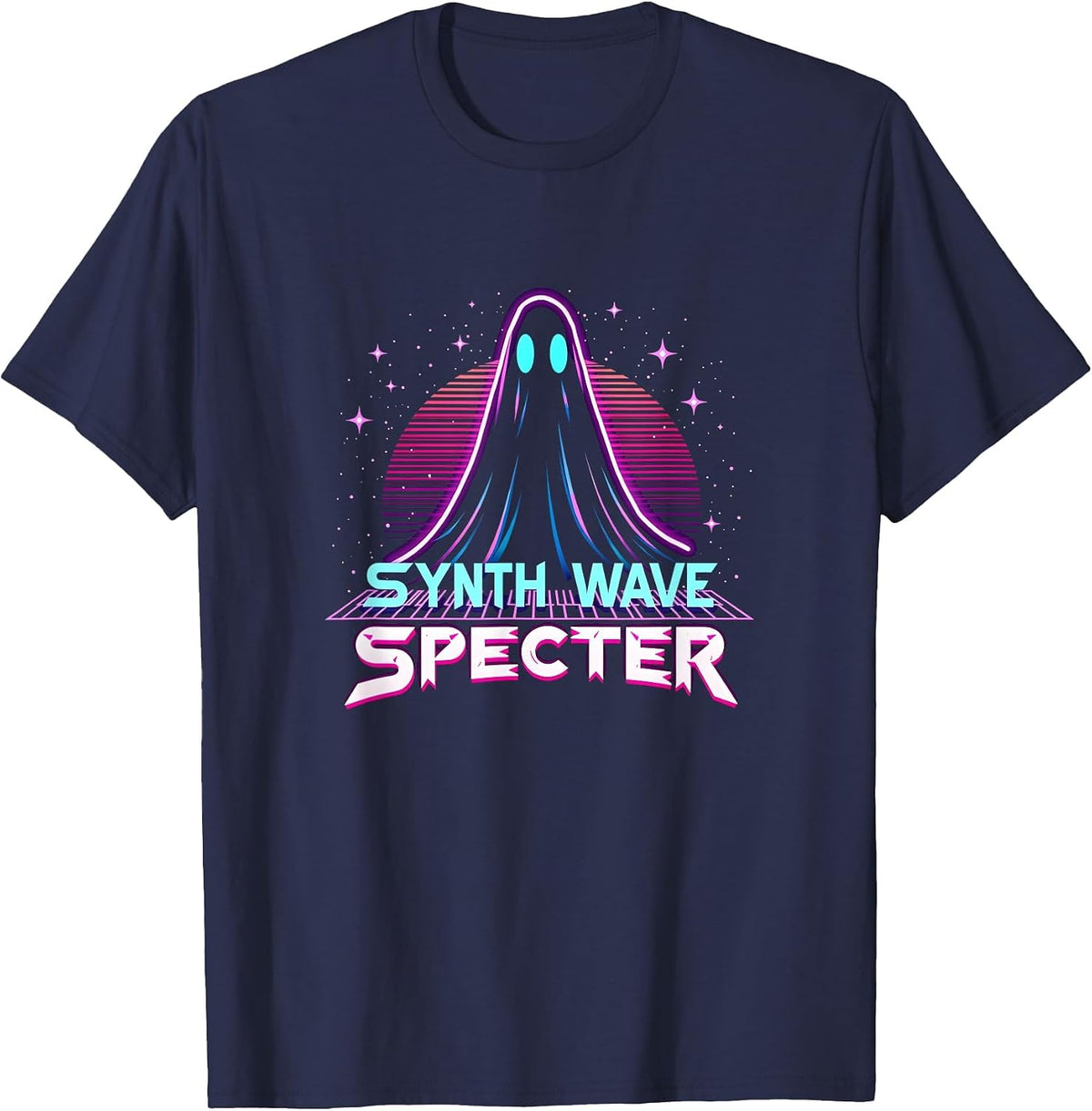 Halloween Music & Art: Synth Wave Specter Retro Ghost T-Shirt - Navy Blue