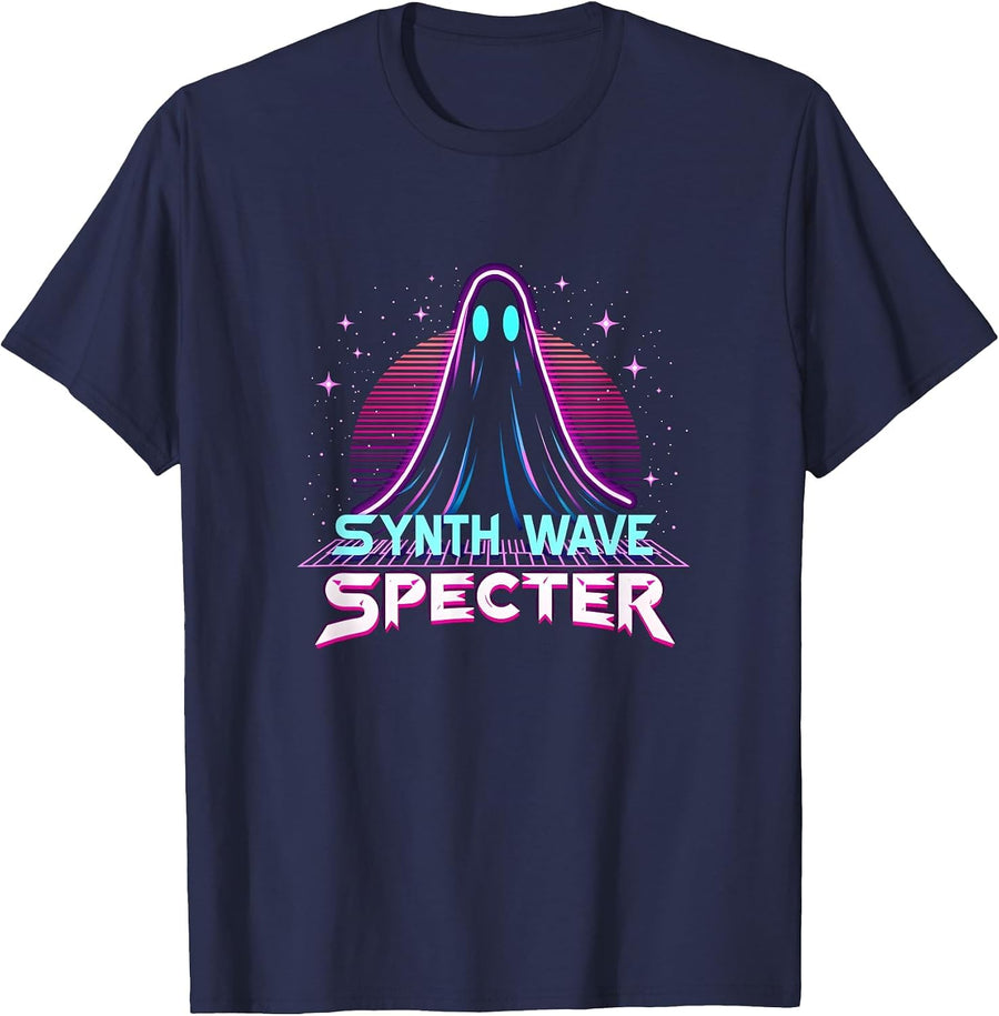 Halloween Music & Art: Synth Wave Specter Retro Ghost T-Shirt - Navy Blue