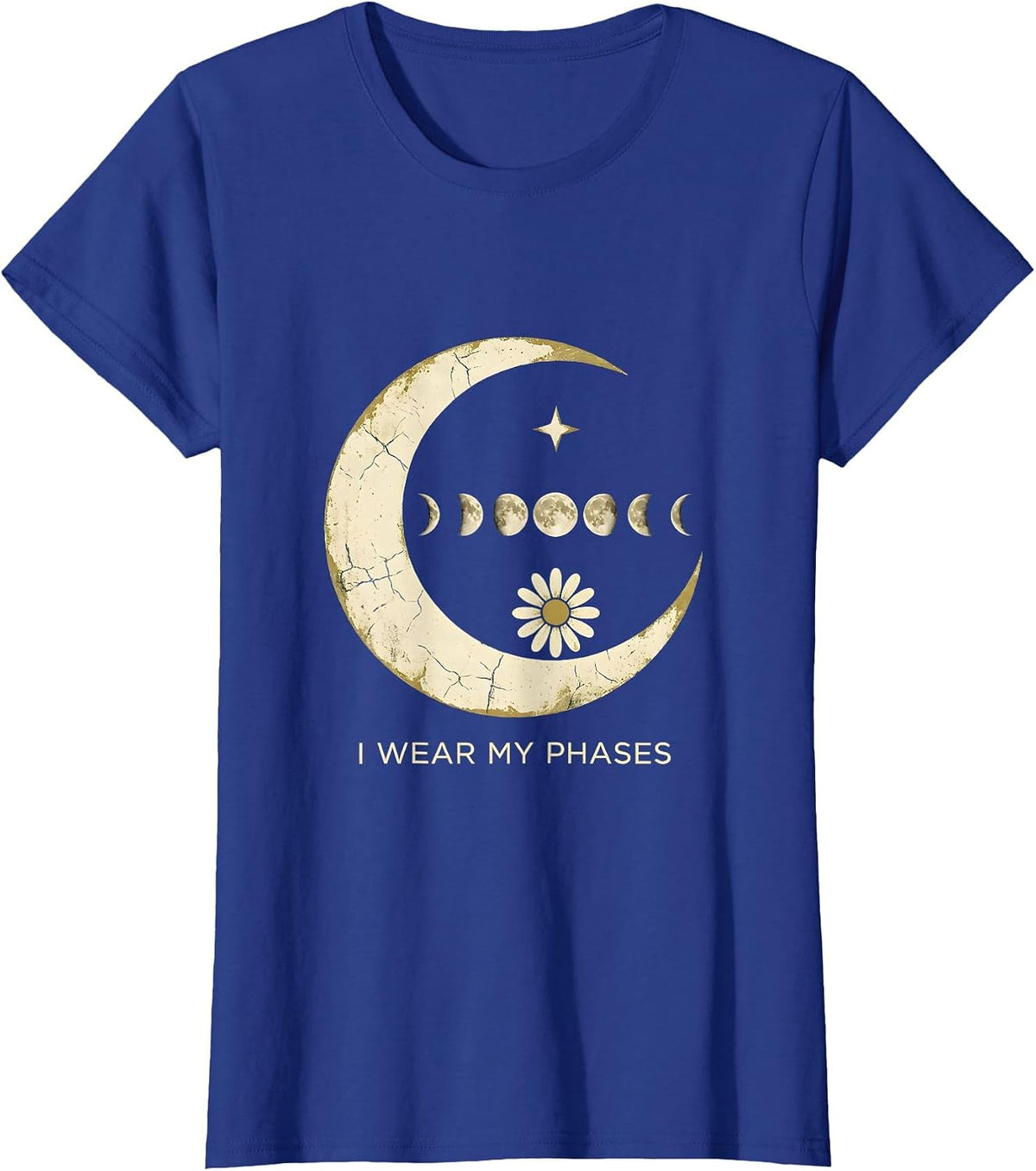 Women's I Wear My Phases Boho Celestial Moon Phase Astronomy T-Shirt - Royal Blue