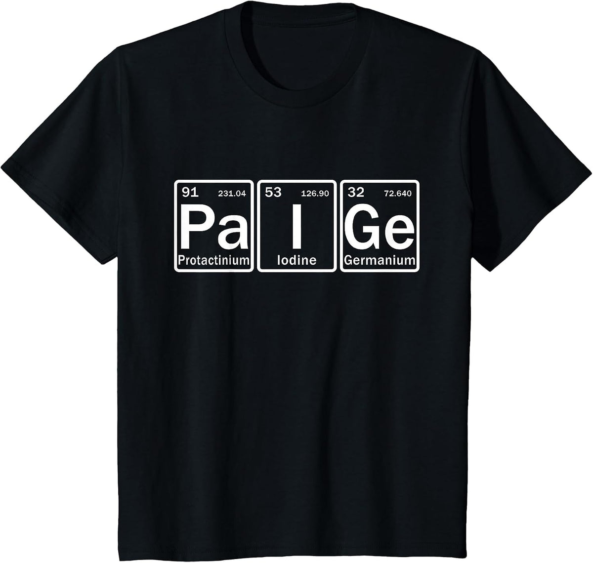 Paige Name Personalized in Periodic Table Elements T-Shirt - Black