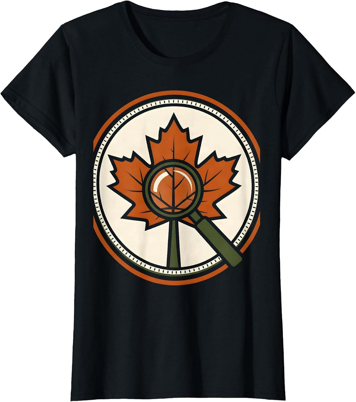Maple Leaf Magnifier Retro Teacher Fall Pride T-Shirt - Black