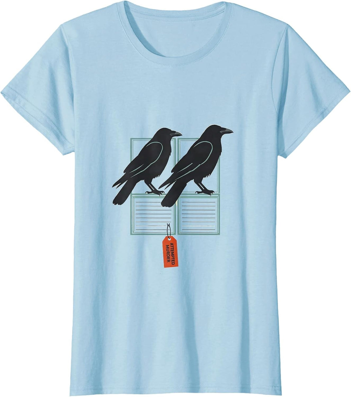 Attempted Murder Editorial Conceptual Crow Pun Humor T-Shirt - Baby Blue