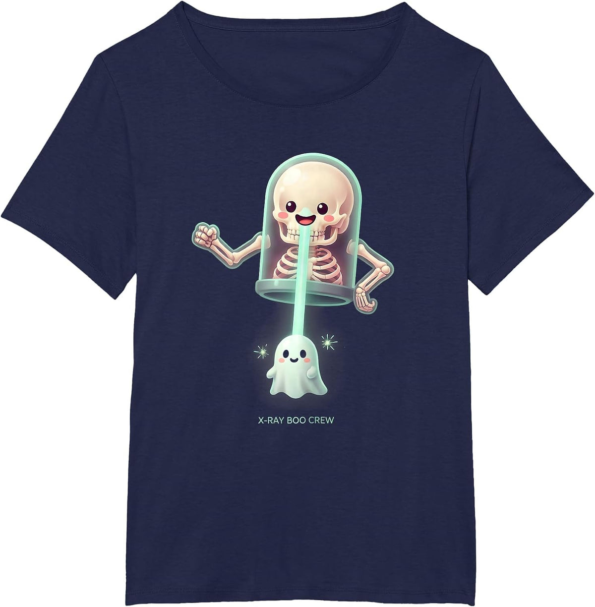 Women's X-Ray Boo Crew Cute Kawaii Halloween Radiology Tech Ghost T-Shirt - Navy Blue