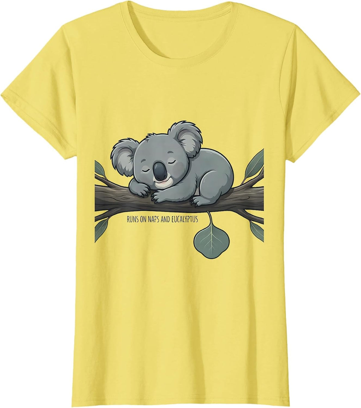Women's Runs On Naps And Eucalyptus Funny Koala Lover Cute Animal T-Shirt - Lemon Yellow
