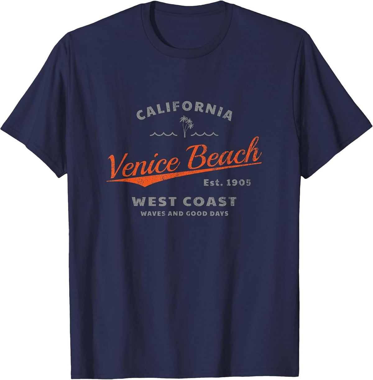 Venice Beach, California, Waves and Good Days T-Shirt - Navy Blue
