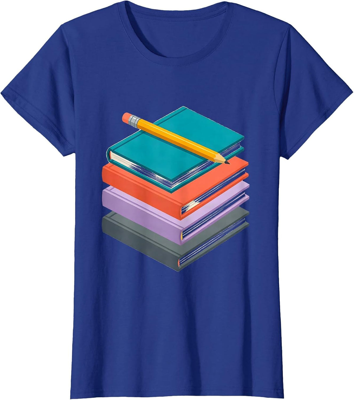 Women's Art Teacher Stacked Sketchbooks Pencil Graphic T-Shirt - Royal Blue