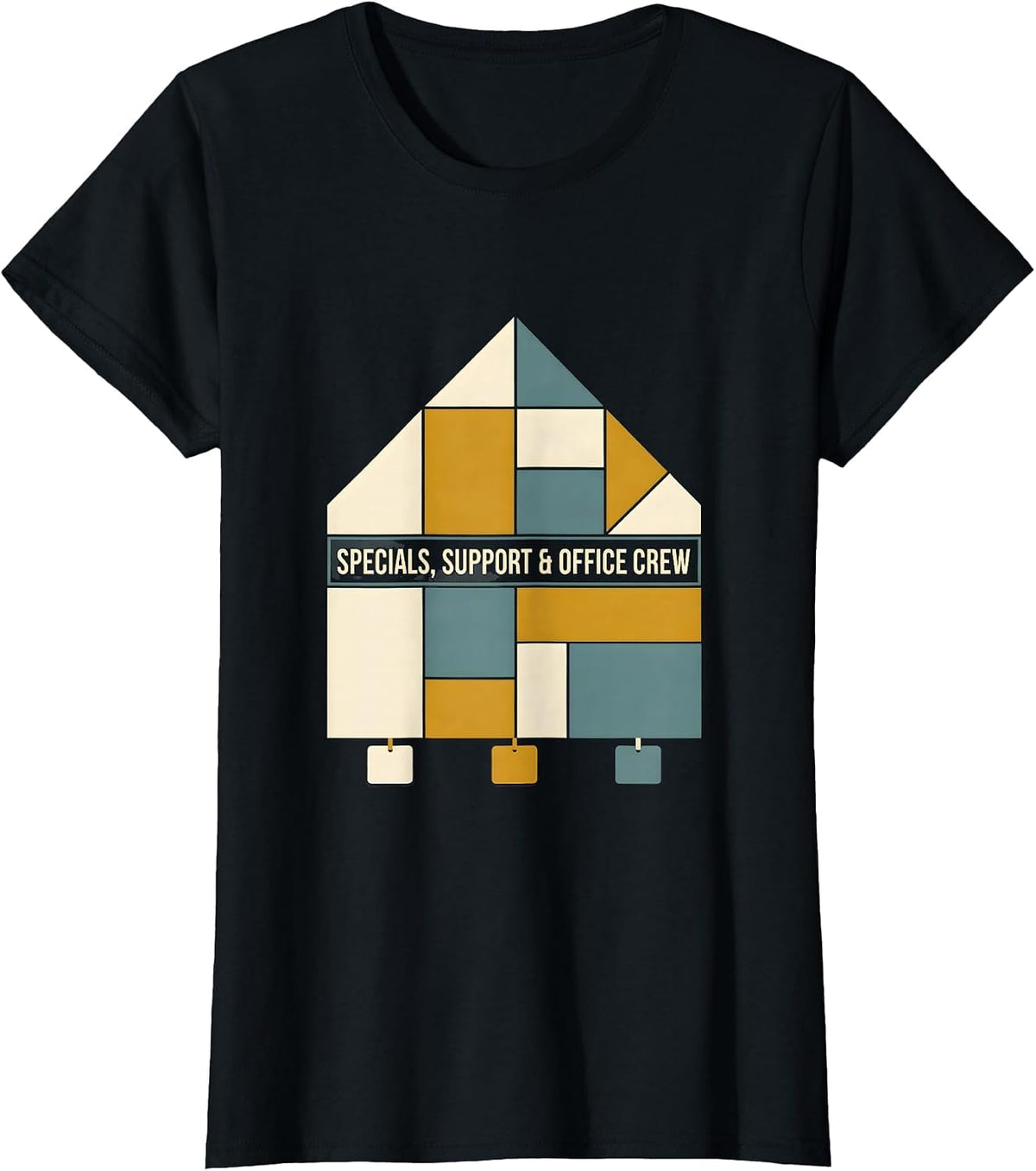 Women's Specials Support Office Crew Quilt Block Patchwork Teacher T-Shirt - Black