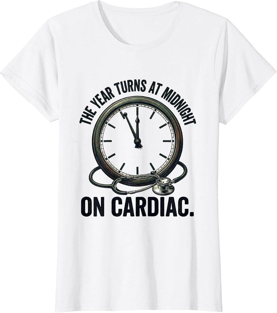 Women's The Year Turns At Midnight On Cardiac Vintage Nurse T-Shirt - White