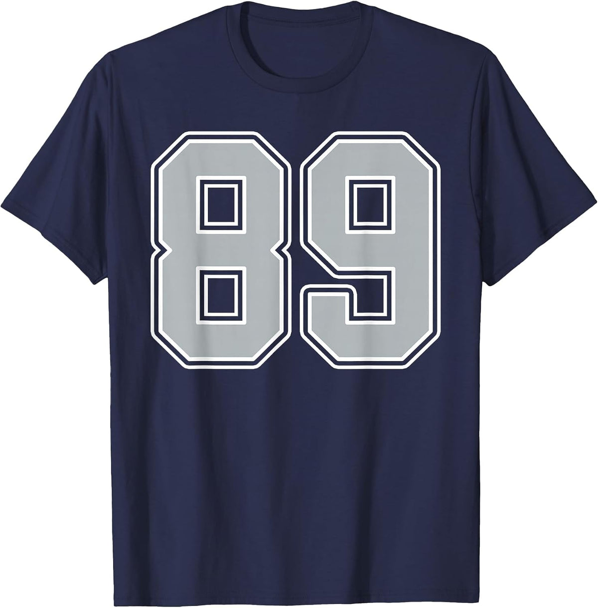 Silver Black White Number 89 Jersey Player Uniform #89 T-Shirt - Navy Blue