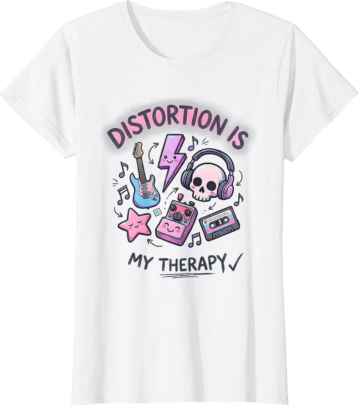 Women's Distortion Is My Therapy Metal Band Design T-Shirt - White