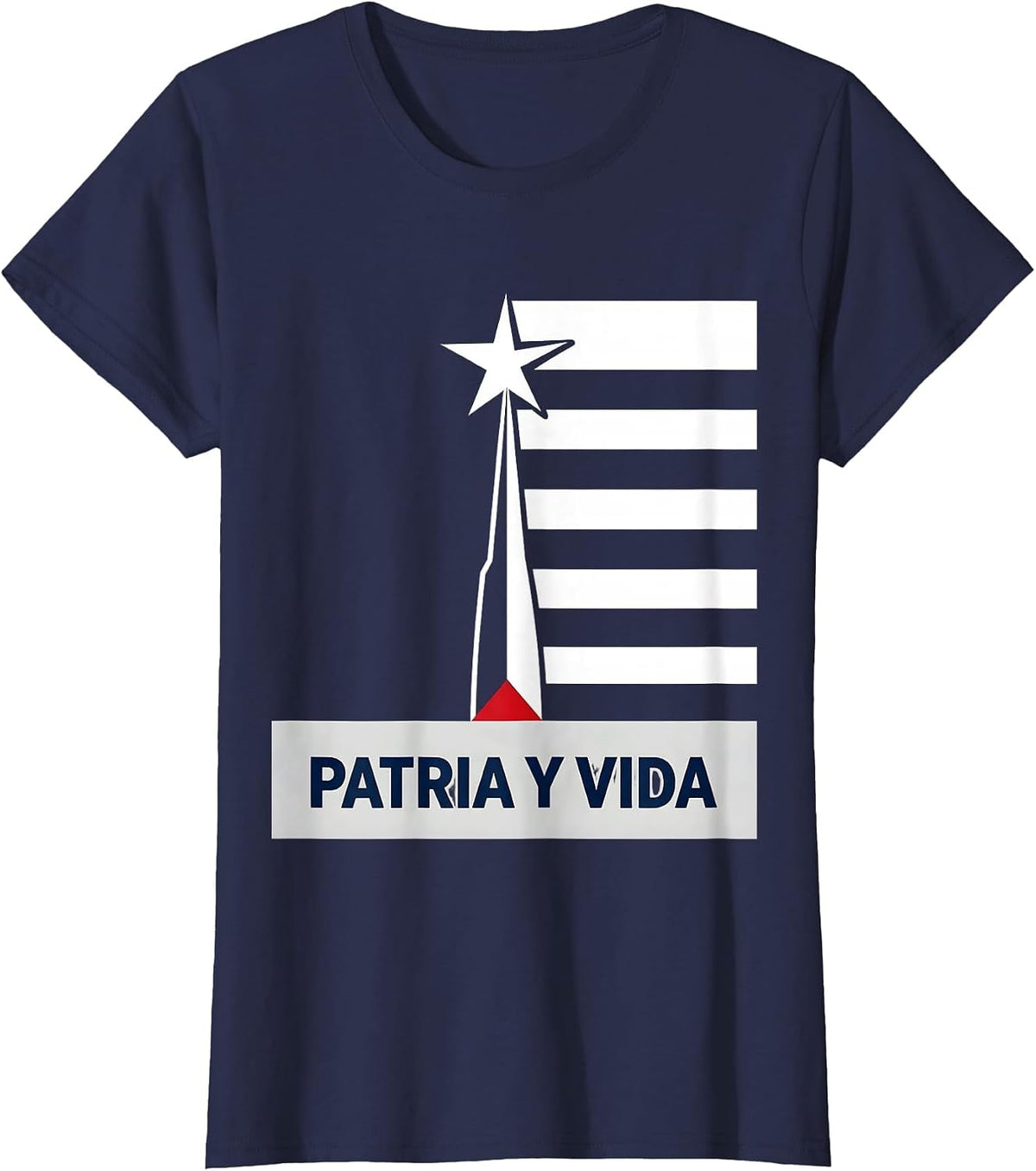 Women's Patria Y Vida Editorial Cuban Heritage Flag Pride Abuelo T-Shirt - Navy Blue