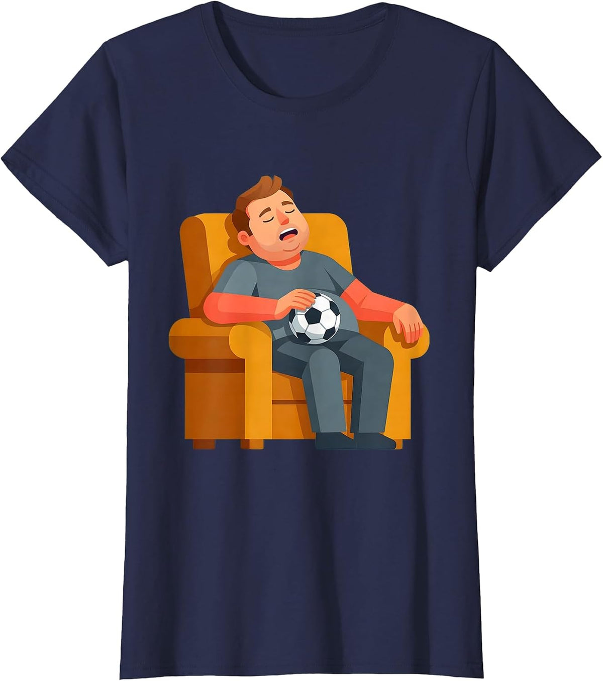 Women's Soccer Dad Napping With Ball Funny Illustration T-Shirt - Navy Blue