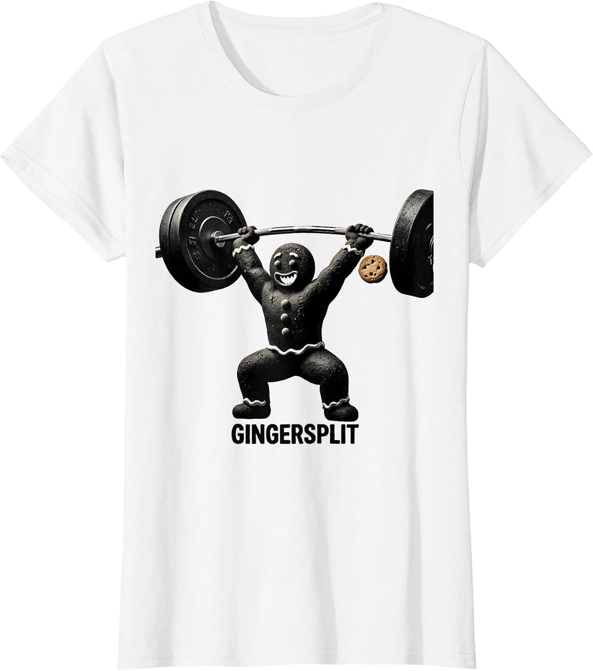 Women's Gingersplit Funny Gingerbread Man Weightlifting Gym T-Shirt - White