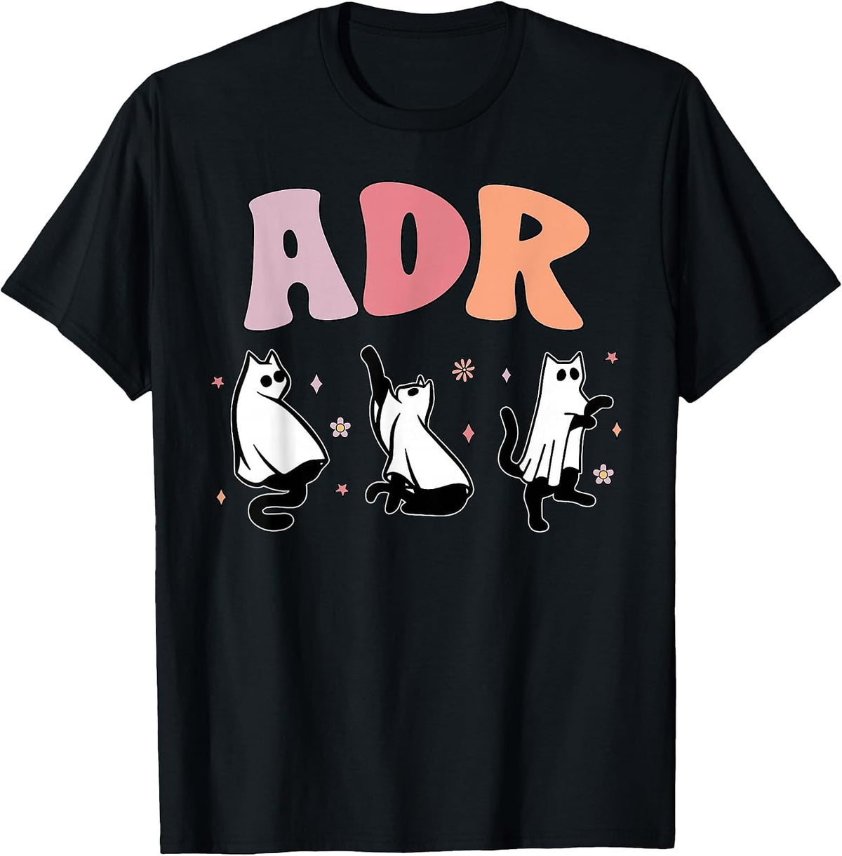 ADR Cat Ghost Vet Tech Halloween Medicine Veterinary Spooky T-Shirt - Black