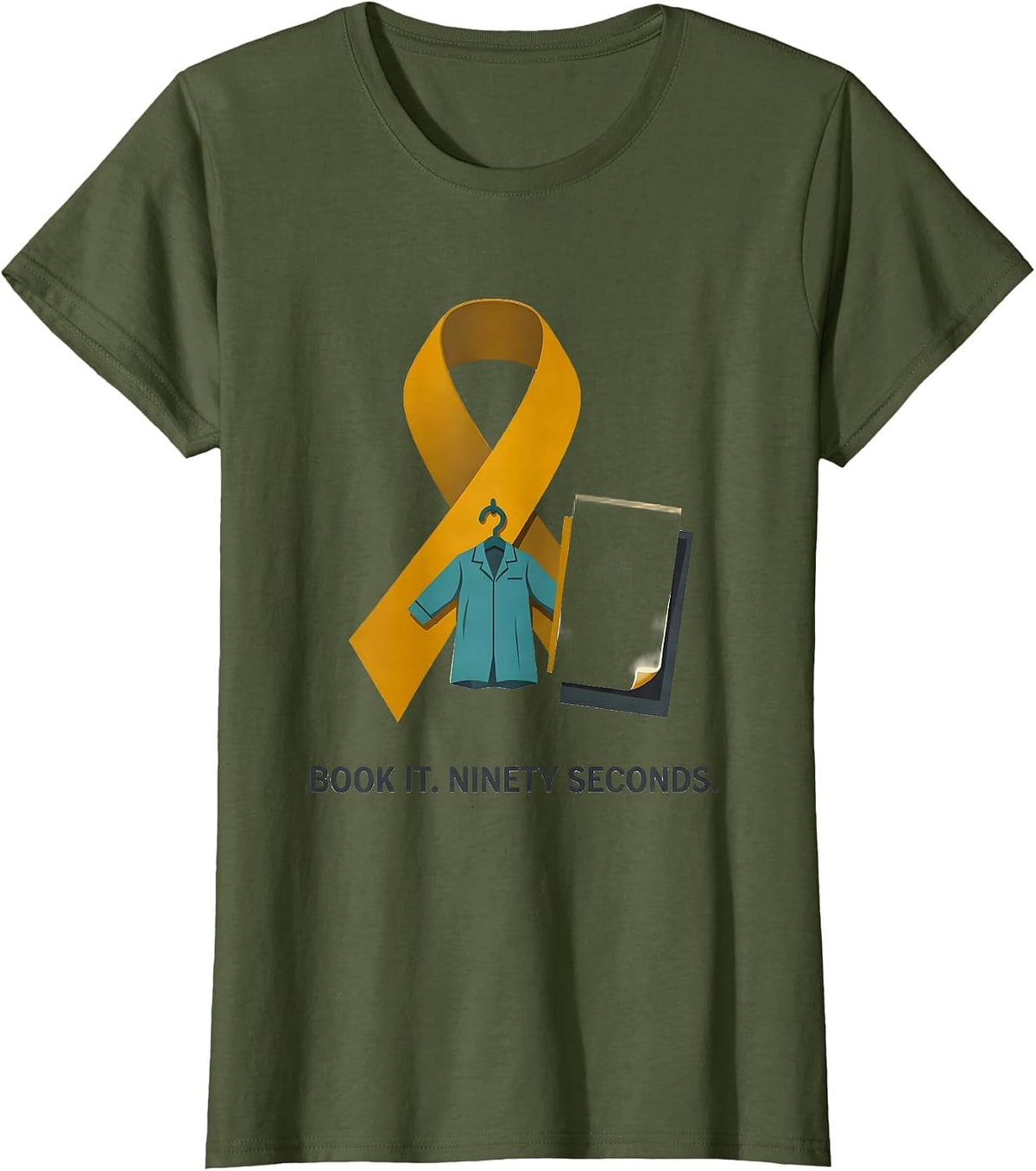 Women's Book It Ninety Seconds Midcentury Modern Mammography Tech T-Shirt - Olive Green