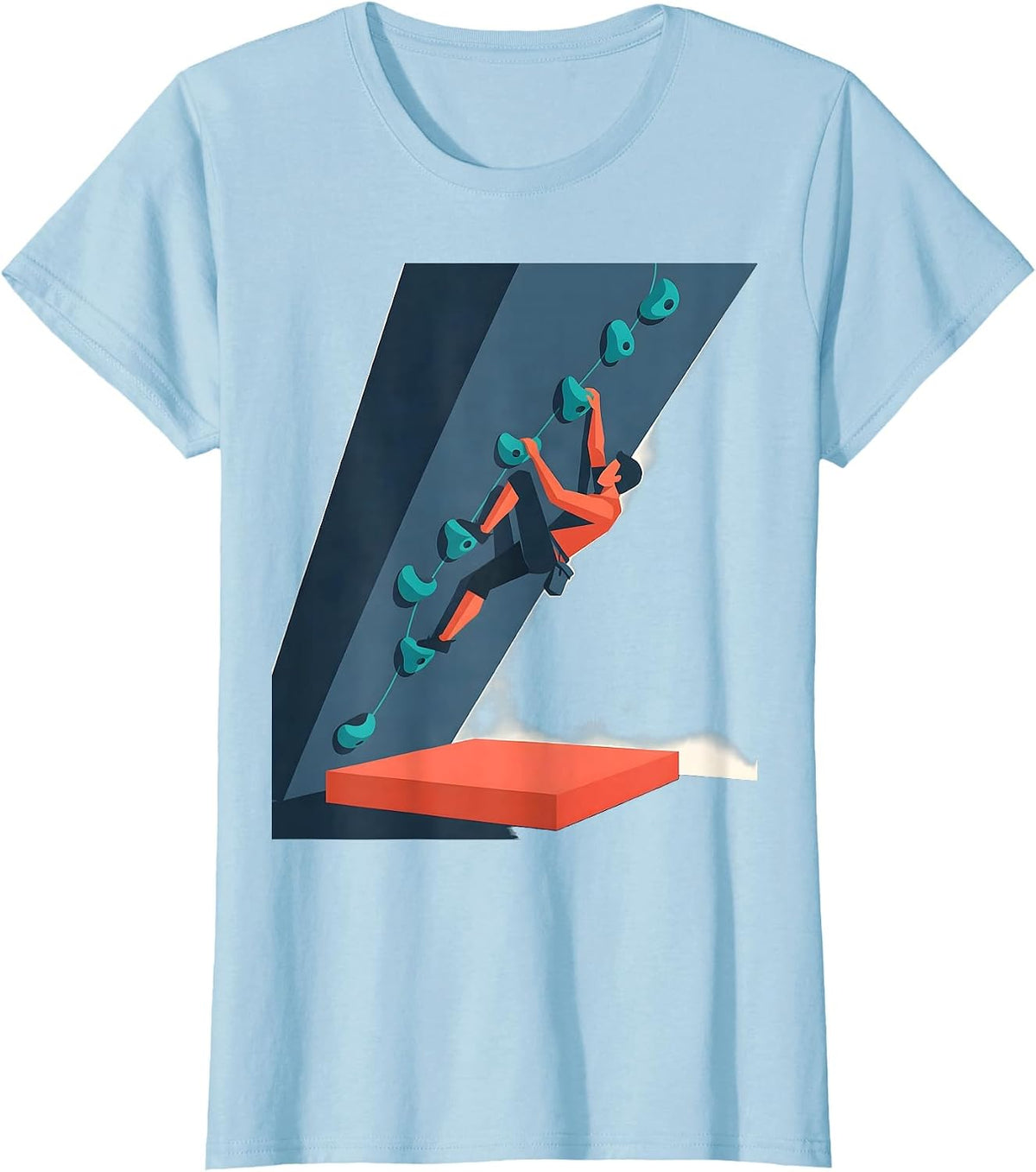 Bouldering Wall Climber Flat Vector Humor Gift T-Shirt - Baby Blue
