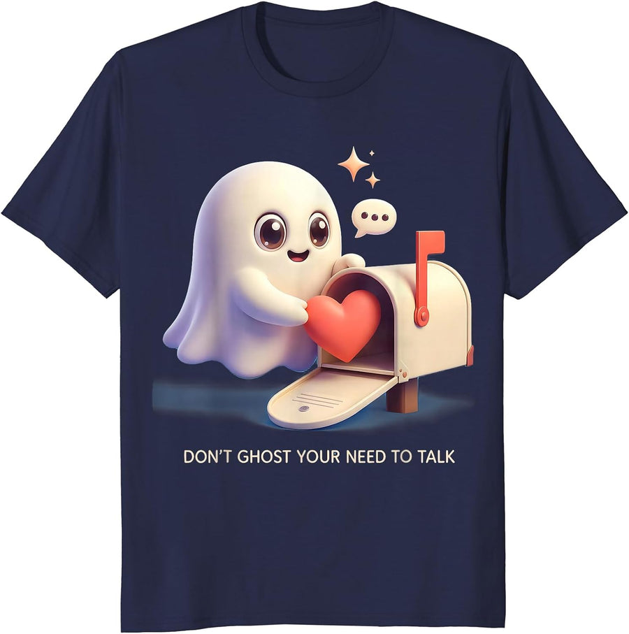 Don't Ghost Your Need to Talk Cute Kawaii Mental Health T-Shirt - Navy Blue