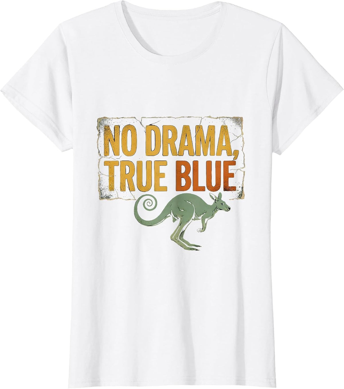 No Drama, True Blue Distressed Kangaroo Australian National T-Shirt - White