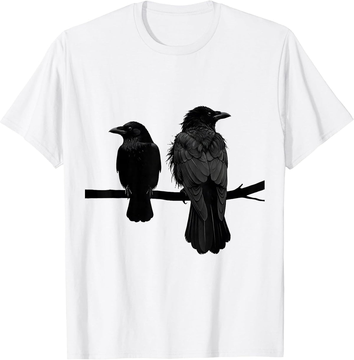 Men's Two Black Birds Perched Minimalist Bird Lover Gift T-Shirt - White
