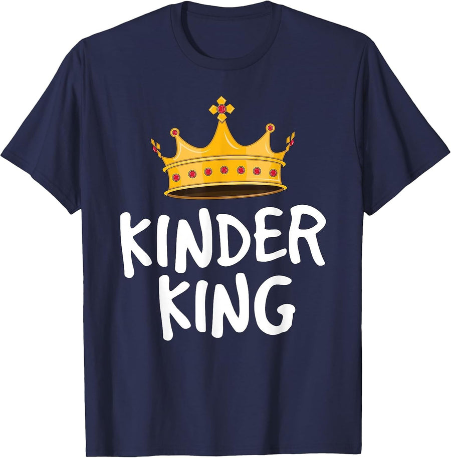 Kinder King Back to School Boys Kindergarten Crown 1st Day T-Shirt - Navy Blue