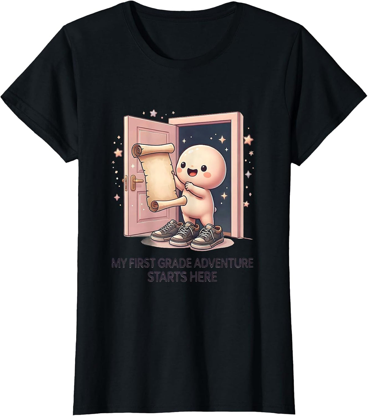 My First Grade Adventure Starts Here Cute Kawaii Back To T-Shirt - Black