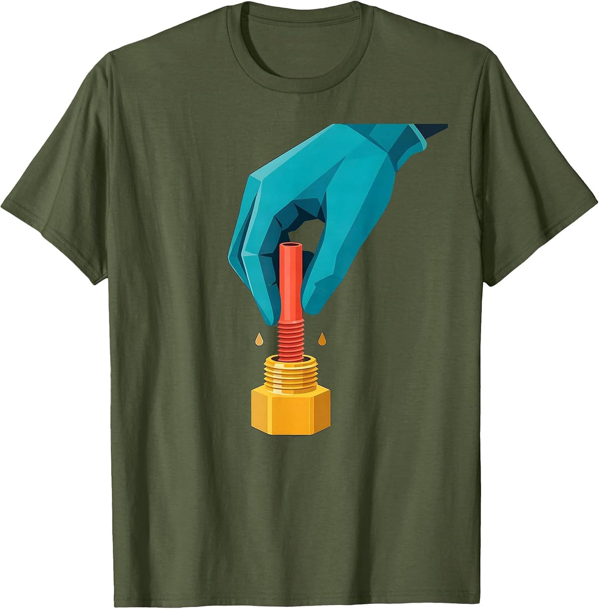Men's Plumbing Pipe Joint Funny Plumber Pipefitter Humor T-Shirt - Olive Green
