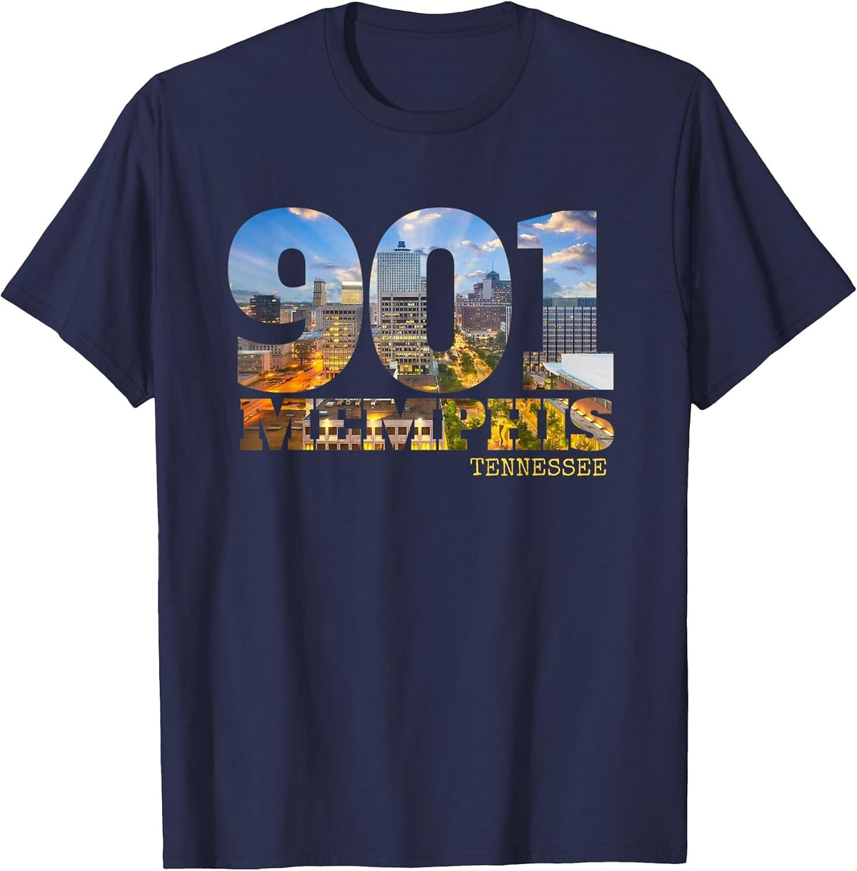 Area Code 901 Memphis Tennessee Skyline Art Tennesseean Town T-Shirt - Navy Blue