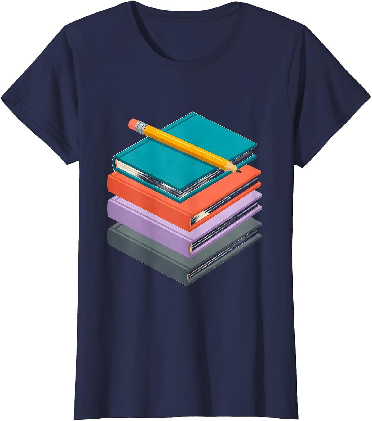Women's Art Teacher Stacked Sketchbooks Pencil Graphic T-Shirt - Navy Blue