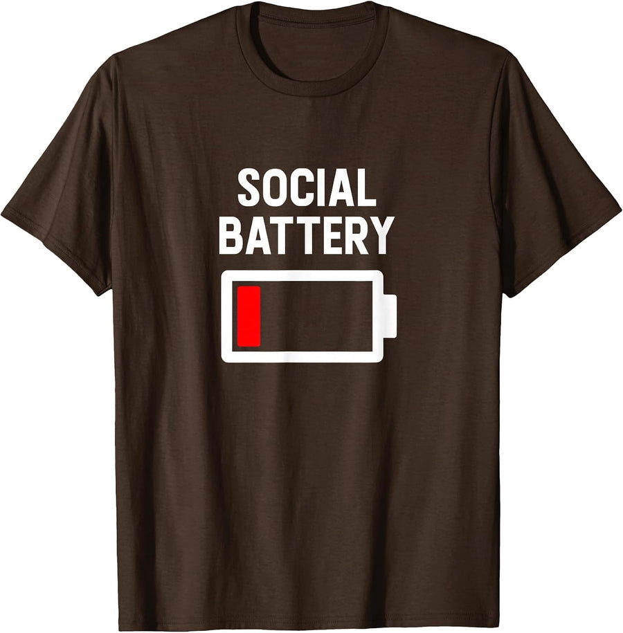 Funny Introvert Low Social Battery Level Anti Social People T-Shirt - Brown