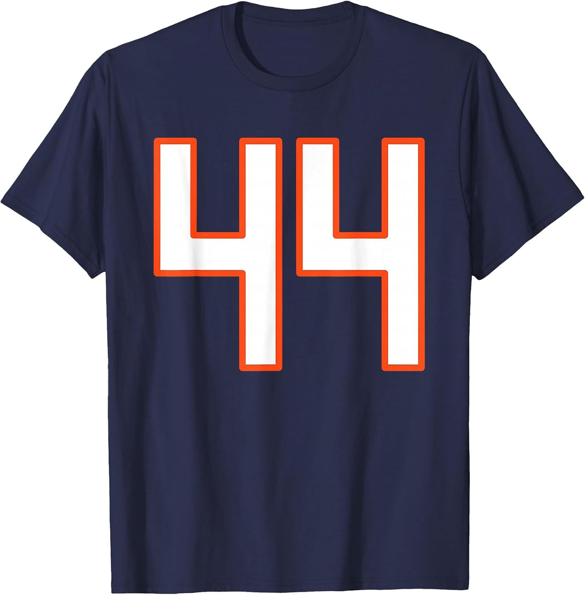 Orange and White Sports Number 44 Jersey Uniform Player Fan T-Shirt - Navy Blue