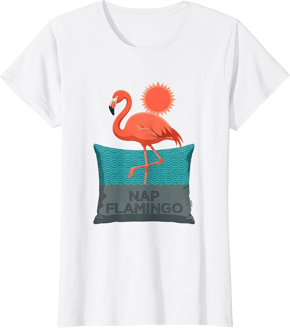 Nap Flamingo Flat Vector Japanese Pop Culture Animal Mashup T-Shirt - White
