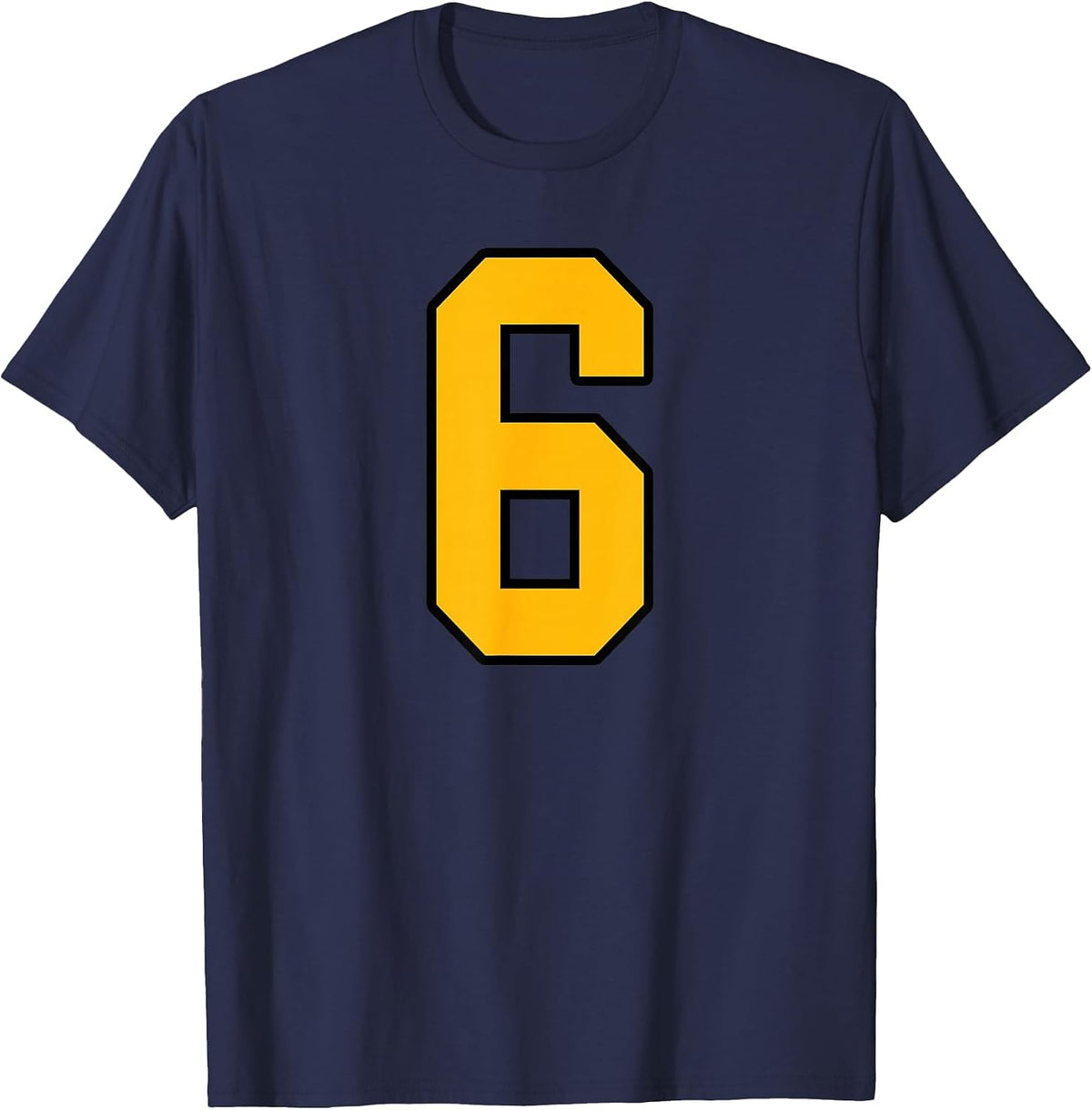 Gold and Black Sports Number 6 Jersey Uniform Player T-Shirt - Navy Blue