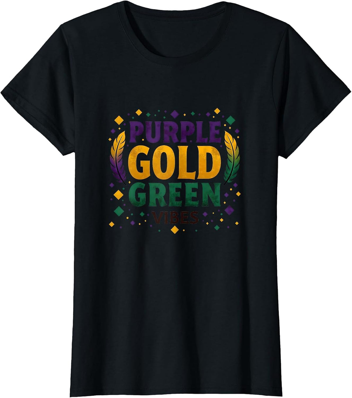 Purple Gold Green Vibes Mardi Gras Design T-Shirt - Black