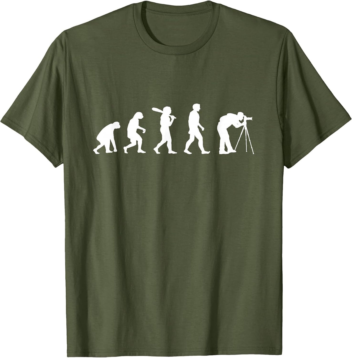 Photographer Evolution Camera Joke Funny Photography T-Shirt - Olive Green