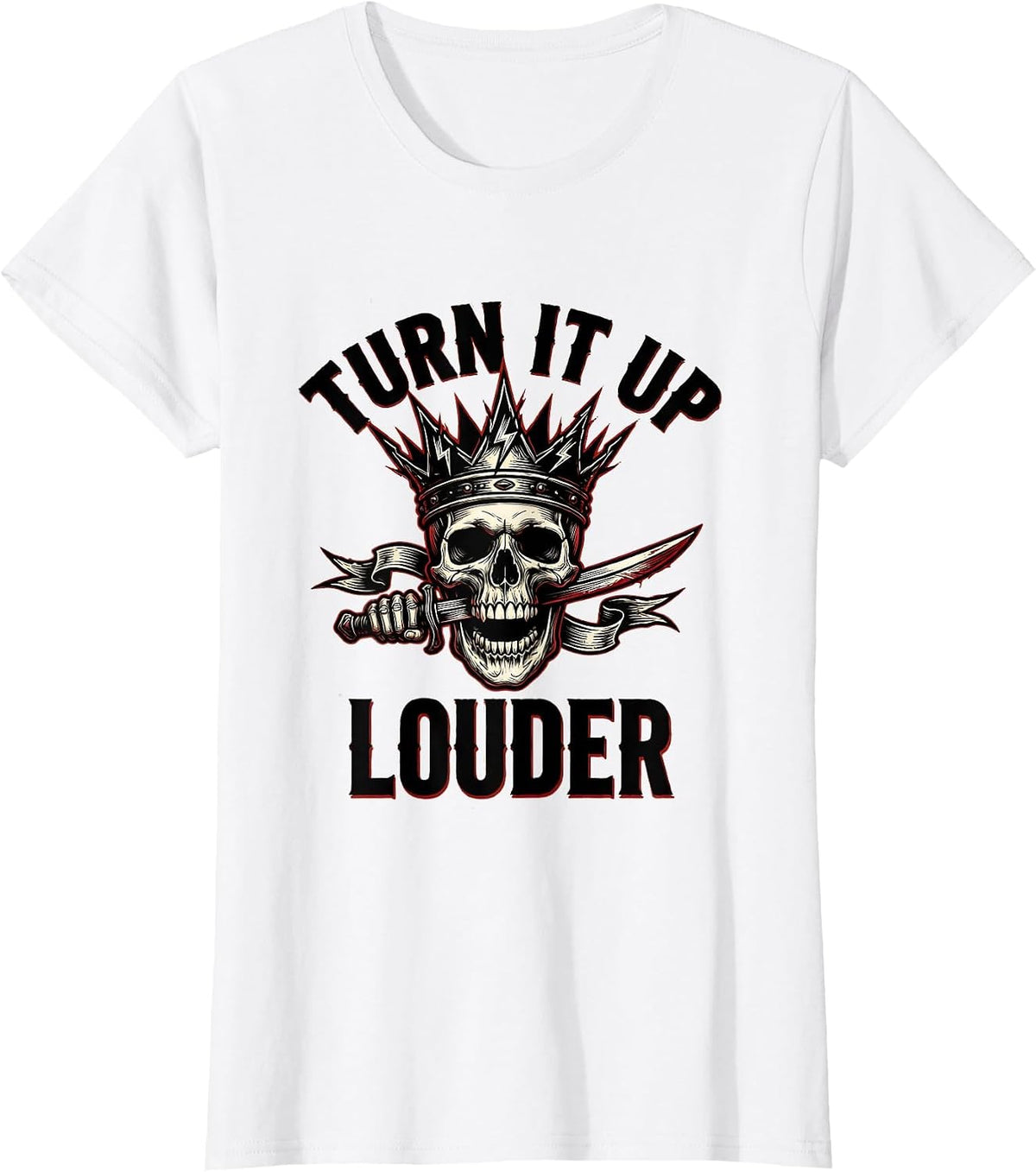 Turn It Up Louder Heavy Metal Graphic Design T-Shirt - White